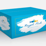 Cardboard Royal Fish Σχεδιασμός Συσκευασίας Χαρτοκιβωτίου Θαλασσινών, Σχεδιασμός Ετικέτας Προϊόντος, Ετικέτες Τροφίμων, Σχεδιασμός ετικέτας