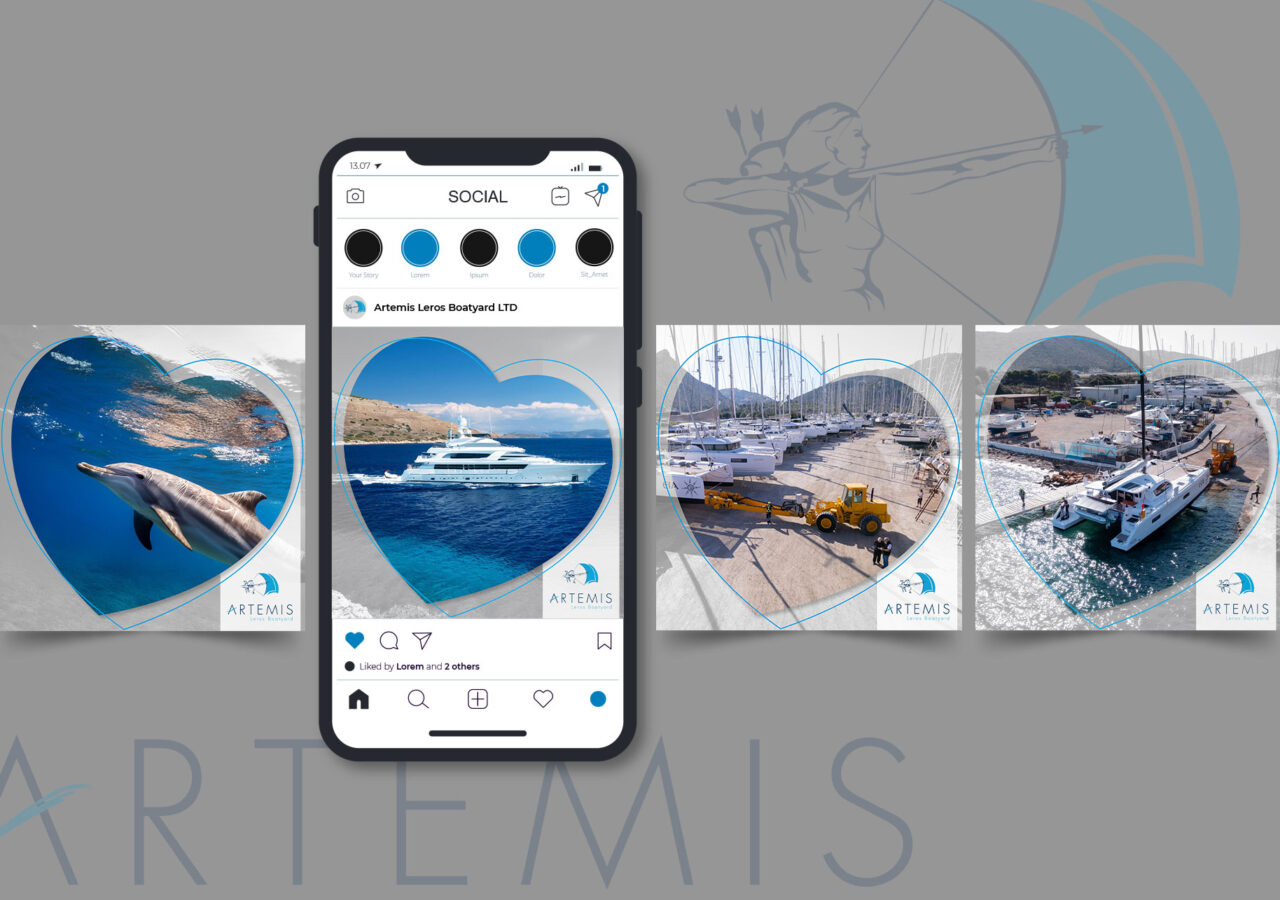 4 Δείγματα Posts για Artemis Social Media Management από την OCTO, Δελφίνι, yacht, ναυπηγείο