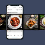 Smartphone με ανάρτηση Instagram του Nasopoulos Social Media Management και γαστρονομικές φωτογραφίες από ζουμερά κρεατικά
