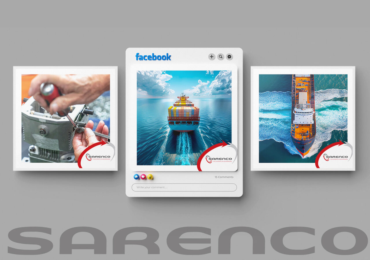 Social media posts για τη Sarenco με θεματικές ναυτιλίας, τεχνικής υποστήριξης και μεταφορών, σχεδιασμένα από την OCTO adv.