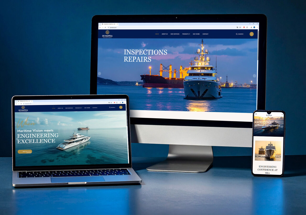 GK Nautica website design by OCTO adv displayed on desktop laptop and mobile devices