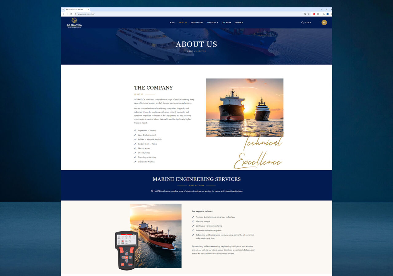 GK Nautica corporate website About Us page designed and developed by OCTO adv