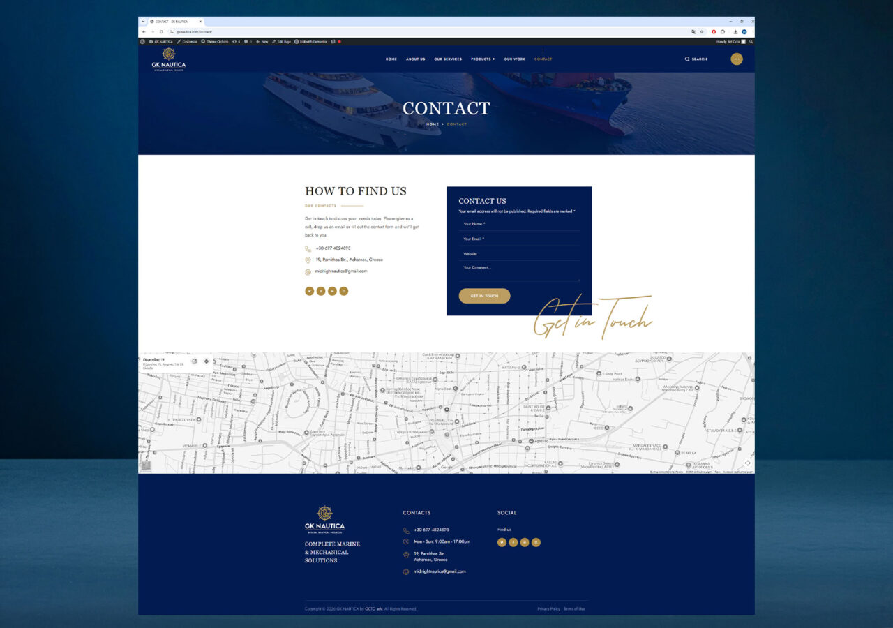 GK Nautica corporate website Contact page designed and developed by OCTO adv